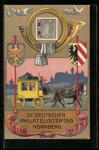 Künstler-AK Nürnberg, 27. Deutscher Philatelisten-Tag 22.-25.07.1921, Ganzsache