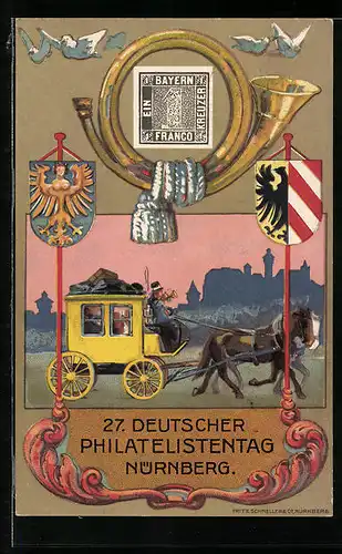 Künstler-AK Nürnberg, 27. Deutscher Philatelisten-Tag 22.-25.07.1921, Ganzsache