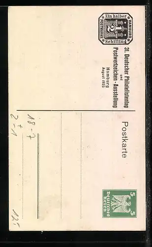 AK Hamburg, 31. Deutscher Philatelistentag 1925 und Postwertzeichen-Ausstellung, Altes Fleet, Ganzsache
