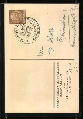 AK Hannover, Briefmarken-Ausstellung 1938, Kgl. Hannoversche Postinspektoren, Ganzsache