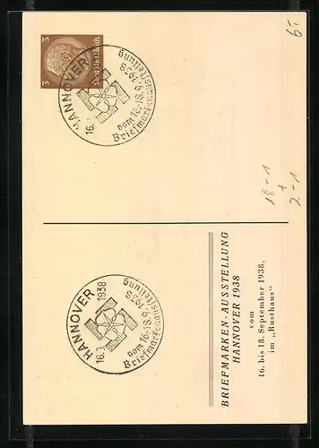 AK Hannover, Briefmarken-Ausstellung im September 1938, Kgl. Hannoversche Postinspektoren, Ganzsache