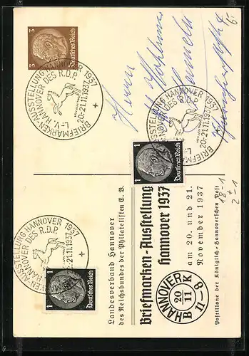 AK Hannover, Briefmarken-Ausstellung 1937, Postillone der Kgl. Hannoverschen Post, Ganzsache