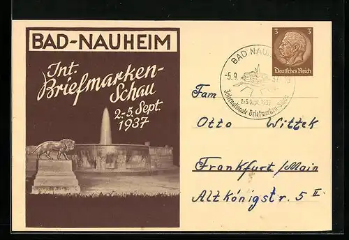 AK Bad Nauheim, Internationale Briefmarken-Schau 2.-5.9.1937, Ganzsache