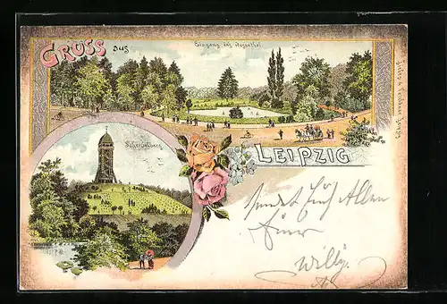 Lithographie Leipzig, Eingang ins Rosenthal, Scherbelberg