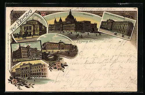 Lithographie Leipzig, Königl. Kunstakademie, Gewerbeschule und Concerthaus