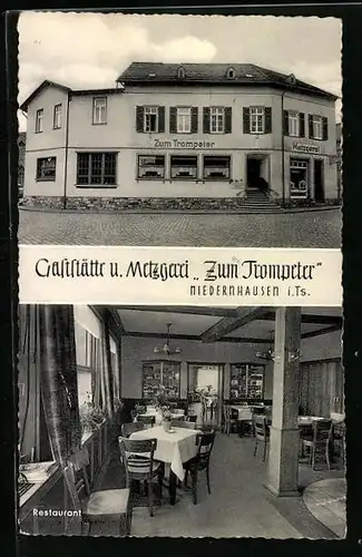 AK Niedernhausen i. Ts., Gaststätte und Metzgerei Zum Trompeter, Bes. Georg Schreiner