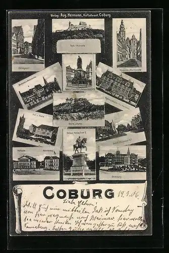 AK Coburg, Veste, Regierungsgebäude und Prinz Albert Denkmal