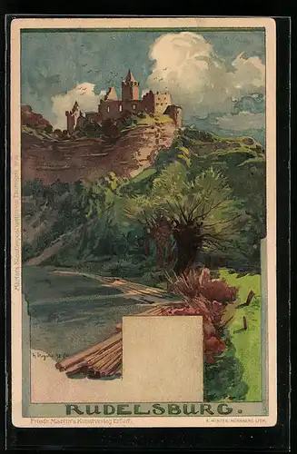 Künstler-AK Albert Stagura: Rudelsburg, Schloss Rudelsburg