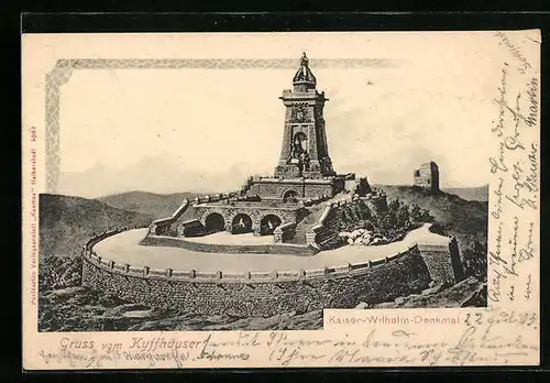 Lithographie Kyffhäuser, Blick auf das Kaiser-Wilhelm-Denkmal