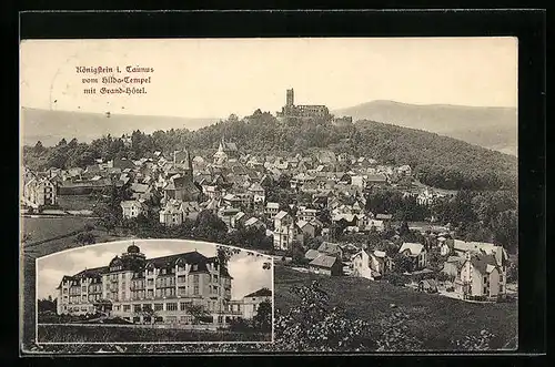 AK Königstein i. Taunus, Sicht vom Hilda-Tempel mit Grand-Hotel