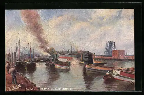 Künstler-AK Emden, Partie im Aussenhafen