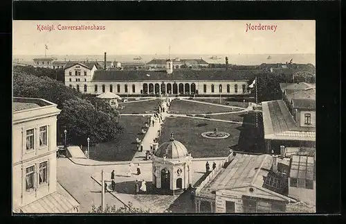 AK Norderney, Königl. Konversationshaus aus der Vogelschau