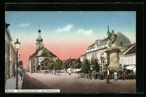 AK Rastatt, Bernhardusbrunnen und Stadtkirche