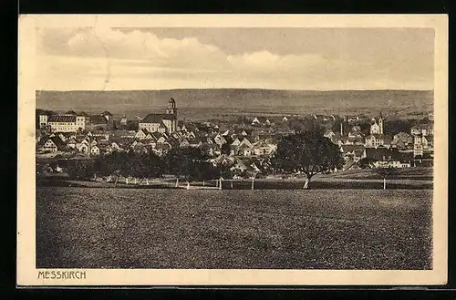 AK Messkirch, Blick auf den Ort über Wiesen