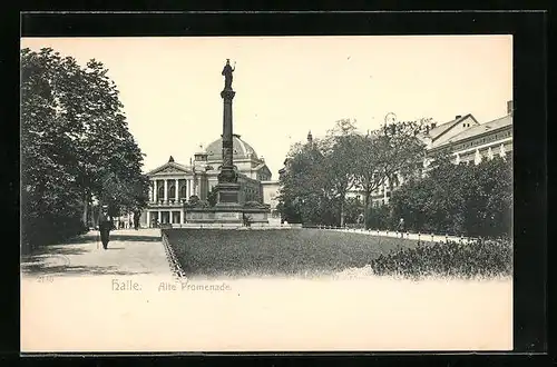 AK Halle, Spaziergänger auf der alten Promenade