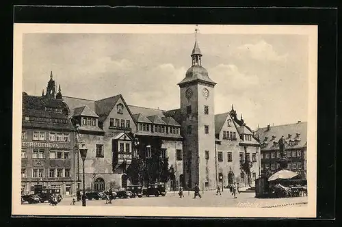 AK Freiberg i. Sa., Marktplatz mit Blick auf das Rathaus