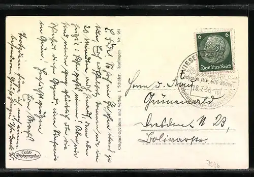 AK Wiesensteig, Ortsansicht aus der Vogelschau