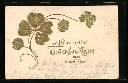 Präge-AK Glückwünsche zum neuen Jahre, Kleeblatt