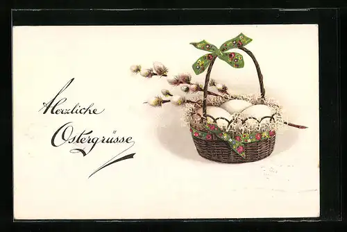 AK Ostereier im Korb zu Ostern