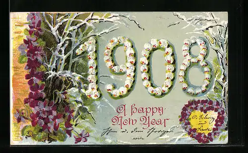 Präge-AK Happy New Year 1908
