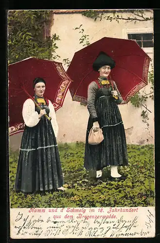 AK Frauen mit Schirm in Bregenzerwald Tracht