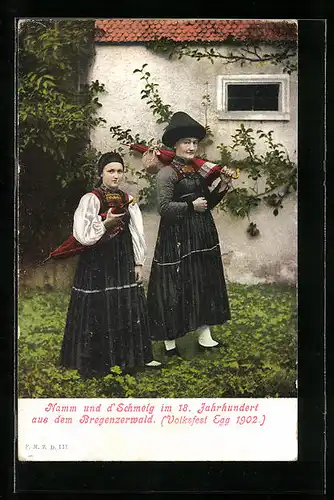 AK Frauen mit Schirm in Bregenzerwaldtracht