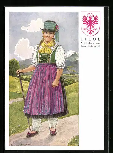 Künstler-AK Tiroler Mädchen aus dem Brixental in Tracht