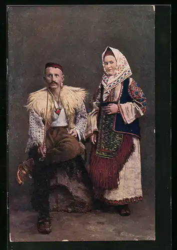 AK Gruss aus Bosnien-Hercegovina, Paar in Tracht