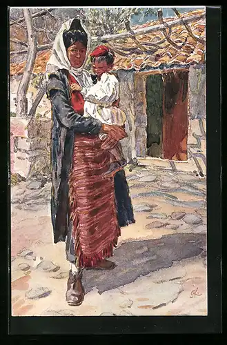 AK Spalato, Frau in Tracht mit ihrem Sohn auf dem Arm