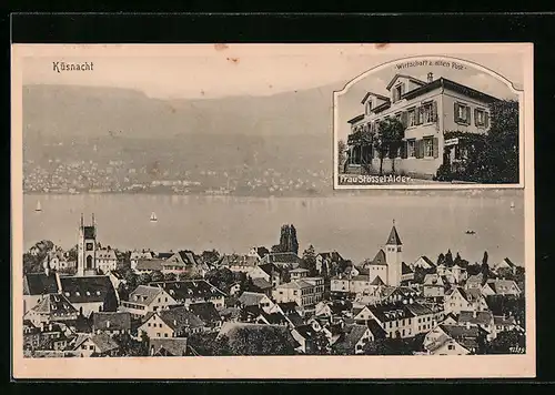 AK Küsnacht, Gasthaus zur alten Post, Teilansicht mit Blick über den See