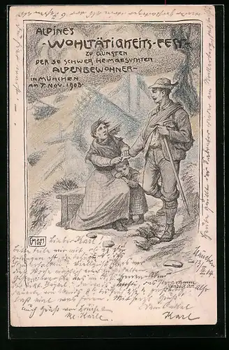Künstler-AK Carl Moos: München, Alpines Wohltätigkeitsfest zu Gunsten der heimgesuchten Alpenbewohner in München 1903