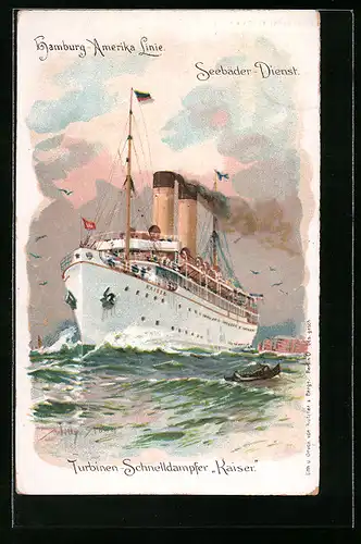 Künstler-AK Willy Stoewer: Passagierschiff Turbinen-Schnelldampfer Kaiser, Hamburg-Amerika Linie, Seebäder-Dienst