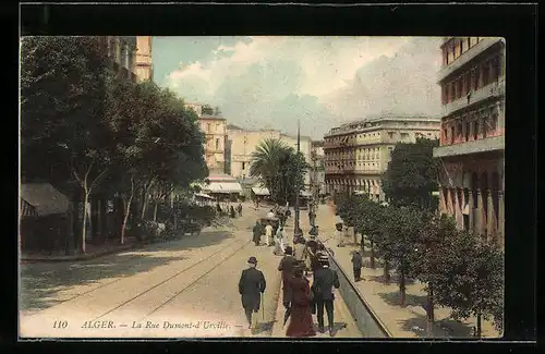 AK Alger, La Rue Dumont-d`Urville, Strassenpartie