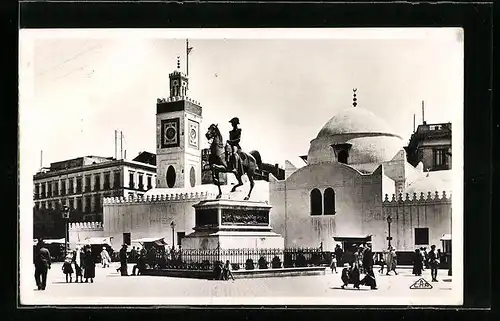 AK Alger, Statue du Duc d`Orléans et Mosquée Djemâa Djedid