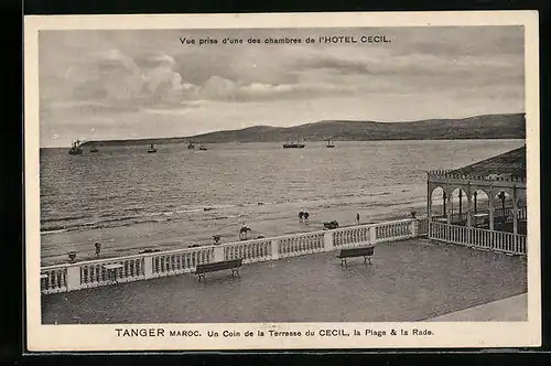 AK Tanger, l`Hotel Cecil, un Coin de la Terrasse du Cecil, la Plage & la Rade