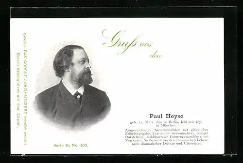 AK Portrait Paul Heyse, Novellendichter