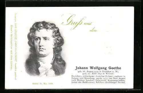 AK Dichter Johann Wolfgang von Goethe, genialster und vielseitigster deutscher Dichter