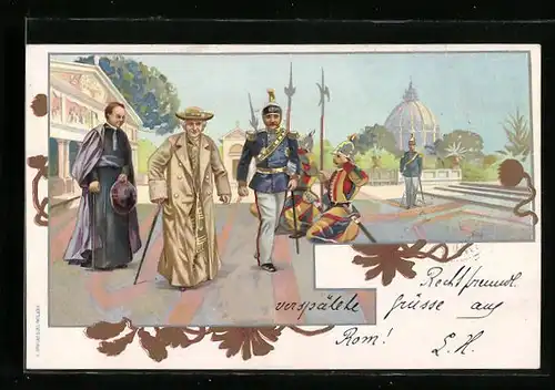 Lithographie Papst Leo XIII. mit Schweizer Gardisten