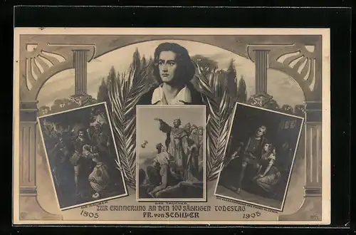 AK Friedrich von Schiller, Portrait, Ansichten von die Räuber, der Taucher, Fieska zu Genua