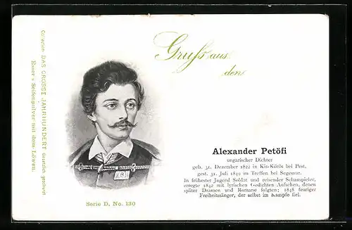AK Portrait des ungarischen Dichters Alexander Petöfi