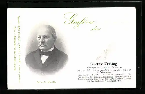 AK Gustav Freitag im Portrait, Koburgischer Wirklicher Geheimrat