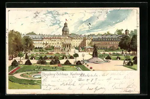 Künstler-AK Heinrich Kley: Karlsruhe, Residenz-Schloss mit Parkanlage