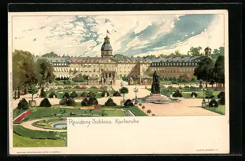 Künstler-AK Heinrich Kley: Karlsruhe, Residenz-Schloss mit Parkanlage