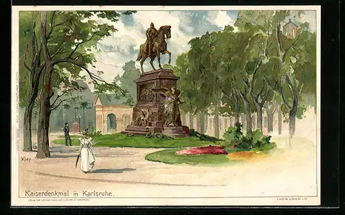 Künstler-AK Heinrich Kley: Karlsruhe, Idyll am Kaiserdenkmal