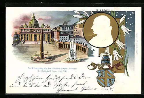 Präge-AK Rom, Petersdom mit Petersplatz, Konterfei Papst Leo XIII.
