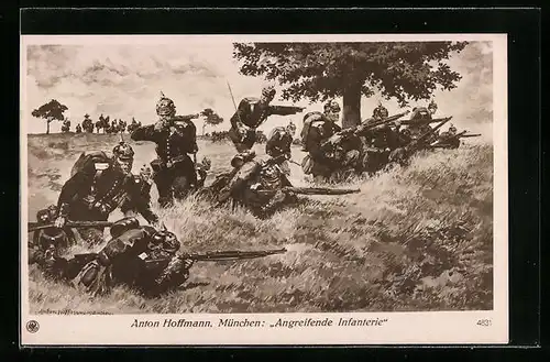 Künstler-AK Anton Hoffmann - München: Angreifende Infanterie