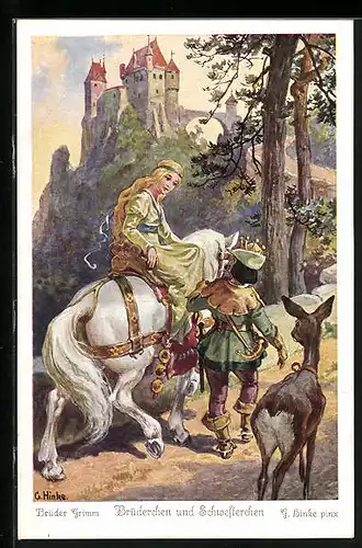 Künstler-AK sign. G. Hinke: Märchen Brüderchen und Schwesterchen der Brüder Grimm