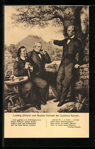 Künstler-AK Ludwig Uhland und Gustav Schwab bei Justinus Kerner
