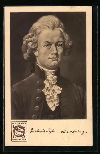 Künstler-AK Dichter Gotthold Ephraim Lessing, Halbportrait mit Perücke