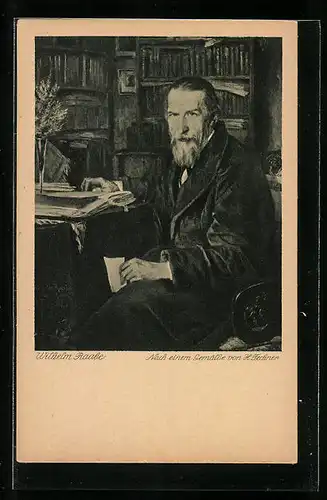 Künstler-AK Wilhelm Raabe in seinem Schreibzimmer